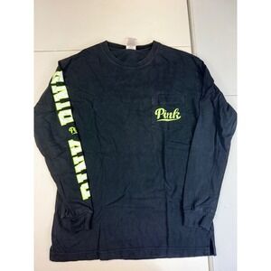 PINK Victoria's‎ Secret Women Top  XS  Black Shirt Cotton Pockets Crew Neck Tee